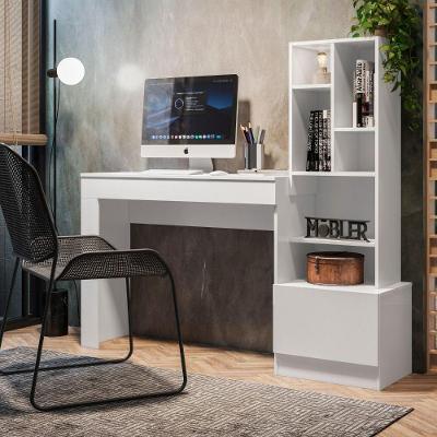 Escrivaninha Office Com Estante Biblioteca Lion Branco Fosco - Mabe Magazine
