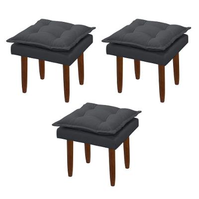 Kit 03 Puff Maria Para Sala De Tv E Estar Quarto Confortável Suede Cinza Mabe Magazine