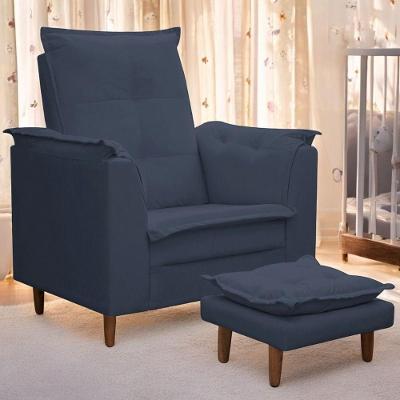 Poltrona Maria Para Amamentação E Descanso Com Puff Confortável Suede Azul Marinho Mabe Magazine