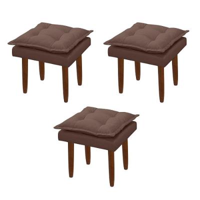 Kit 03 Puff Maria Para Sala De Tv E Estar Quarto Confortável Suede Marrom Mabe Magazine