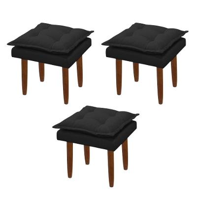 Kit 03 Puff Maria Para Sala De Tv E Estar Quarto Confortável Suede Preto Mabe Magazine