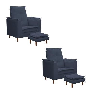 Kit 02 Poltronas Maria Para Amamentação E Descanso Com Puff Confortável Suede Azul Marinho Mabe Magazine