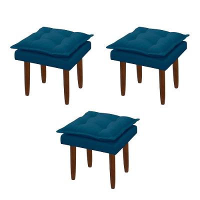 Kit 03 Puff Maria Para Sala De Tv E Estar Quarto Confortável Suede Azul Marinho Mabe Magazine