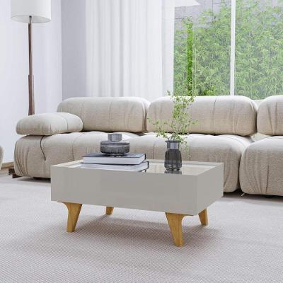 Mesa De Centro Com Espelho 1 Gaveta E Pés 75cm Multimóveis Cr45280 Off White