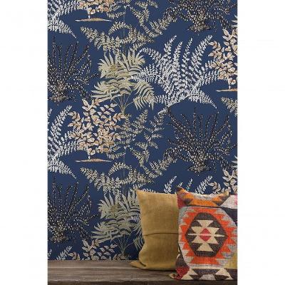 Papel De Parede Muse Folhagem Azul E Branco A57103