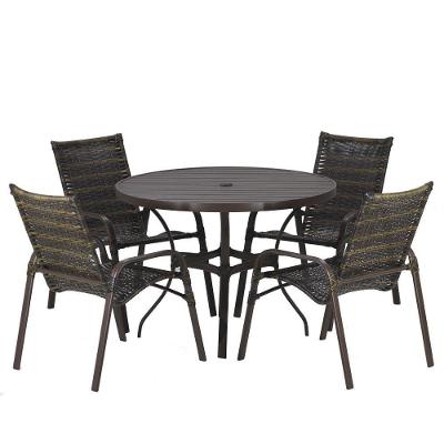 4 Cadeiras E Mesa Tampo Ripado área Jardim Varanda Piscina Cappuccino