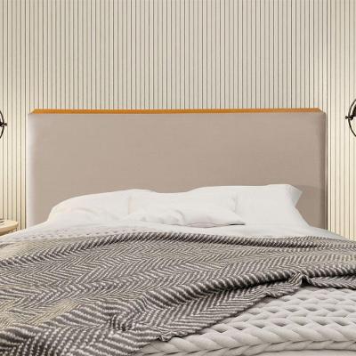 Cabeceira Cama Box Queen 1,60m Estofada Detalhe Em Madeira Java Veludo Bege
