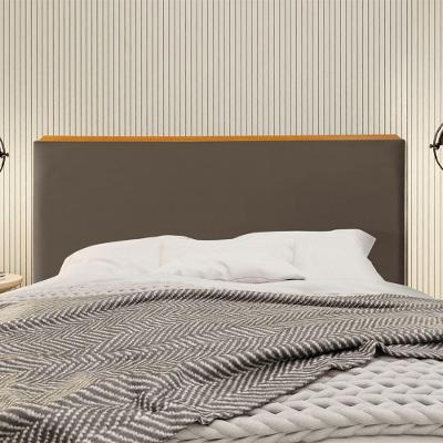 Cabeceira Cama Box Casal 1,40m Estofada Detalhe Em Madeira Java Veludo Marrom