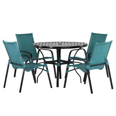 4 Cadeiras E Mesa Tampo Ripado área Jardim Varanda Piscina Azul Turquia