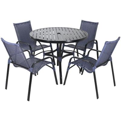 4 Cadeiras E Mesa Tampo Ripado área Jardim Varanda Piscina Azul Dark