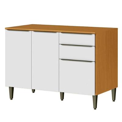 Balcão Para Cozinha 120cm 100% Mdf 3 Portas 2 Gavetas Luna Cinamomo/branco