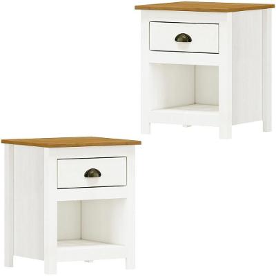 Kit 02 Mesas De Cabeceira Madeira Maciça 46 Cm 9100 Branco Freijo Milani Store
