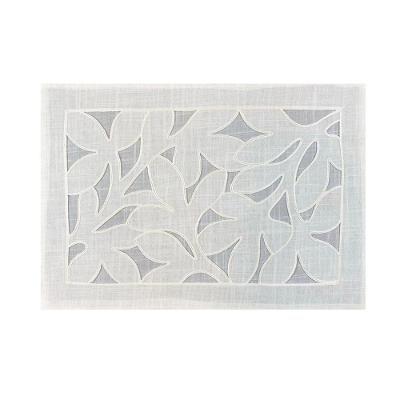 Lugar Americano Retangular Em Tecido Poli-linho Ricamo 50x35cm Auguri Casa Marmi Branco