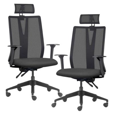 Kit 2 Cadeiras Escritório Giratória Presidente Flow F02 Base Preta Sintético Preto - Lyam Decor