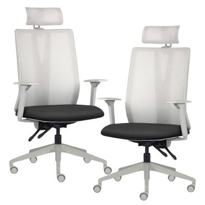 Kit 2 Cadeiras Escritório Giratória Presidente Flow F02 Base Cinza Crepe Preto - Lyam Decor