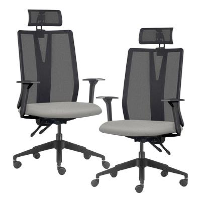 Kit 2 Cadeiras Escritório Giratória Presidente Flow F02 Base Preta Crepe Cinza - Lyam Decor