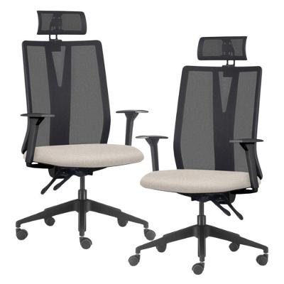 Kit 2 Cadeiras Escritório Giratória Presidente Flow F02 Base Preta Linho Bege Claro - Lyam Decor