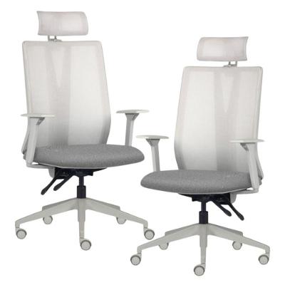 Kit 2 Cadeiras Escritório Giratória Presidente Flow F02 Base Cinza Linho Cinza Escuro - Lyam Decor