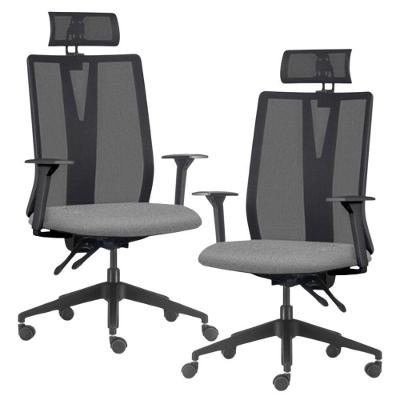 Kit 2 Cadeiras Escritório Giratória Presidente Flow F02 Base Preta Linho Cinza Escuro - Lyam Decor
