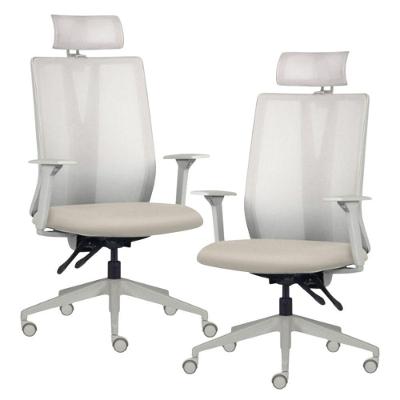 Kit 2 Cadeiras Escritório Giratória Presidente Flow F02 Base Cinza Sintético Bege - Lyam Decor