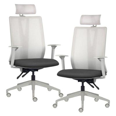 Kit 2 Cadeiras Escritório Giratória Presidente Flow F02 Base Cinza Sintético Preto - Lyam Decor
