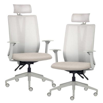Kit 2 Cadeiras Escritório Giratória Presidente Flow F02 Base Cinza Linho Bege Claro - Lyam Decor