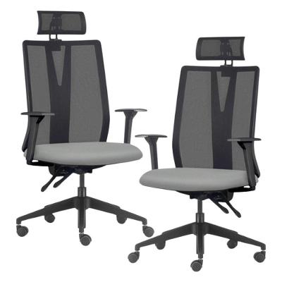 Kit 2 Cadeiras Escritório Giratória Presidente Flow F02 Base Preta Sintético Cinza - Lyam Decor