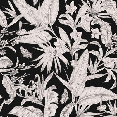 Papel De Parede Botânica Hf Folhagem Preto 81475