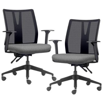 Kit 2 Cadeiras De Escritório Giratória Diretor Flow F02 Base Preta Linho Cinza Escuro - Lyam Decor