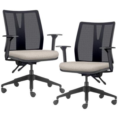 Kit 2 Cadeiras De Escritório Giratória Diretor Flow F02 Base Preta Linho Bege Claro - Lyam Decor