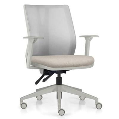 Cadeira De Escritório Giratória Diretor Flow F02 Base Cinza Linho Bege Claro - Lyam Decor