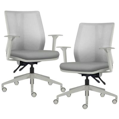 Kit 2 Cadeiras De Escritório Giratória Diretor Flow F02 Base Cinza Sintético Cinza - Lyam Decor