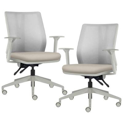 Kit 2 Cadeiras De Escritório Giratória Diretor Flow F02 Base Cinza Sintético Bege - Lyam Decor