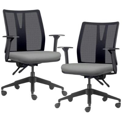 Kit 2 Cadeiras De Escritório Giratória Diretor Flow F02 Base Preta Sintético Cinza - Lyam Decor