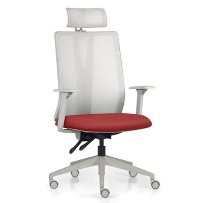 Cadeira Escritório Giratória Presidente Flow F02 Base Cinza Sintético Vermelho - Lyam Decor
