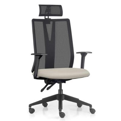 Cadeira Escritório Giratória Presidente Flow F02 Base Preta Sintético Bege - Lyam Decor