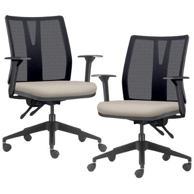 Kit 2 Cadeiras De Escritório Giratória Diretor Flow F02 Base Preta Sintético Bege - Lyam Decor