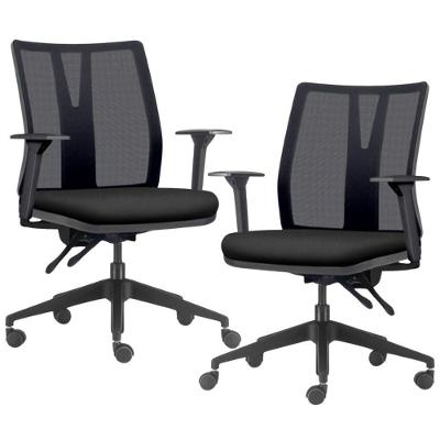 Kit 2 Cadeiras De Escritório Giratória Diretor Flow F02 Base Preta Crepe Preto - Lyam Decor