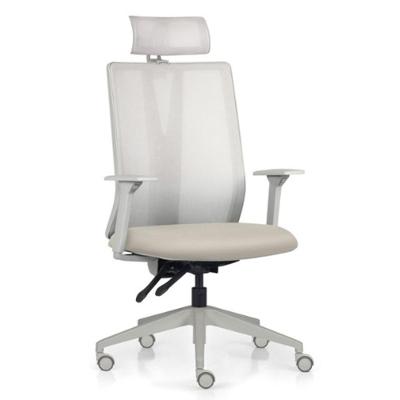 Cadeira Escritório Giratória Presidente Flow F02 Base Cinza Sintético Bege - Lyam Decor