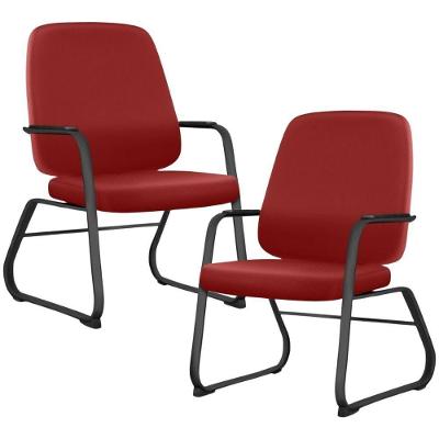 Kit 02 Cadeiras Executiva Diretor Base Fixa Hub F02 Sintético Vermelho - Lyam Decor