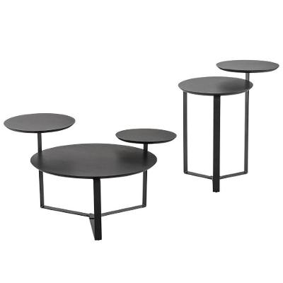 Kit Mesa De Centro E Mesa Lateral Para Sala Pés Metálicos Dari A03 Nero Preto - Lyam Decor