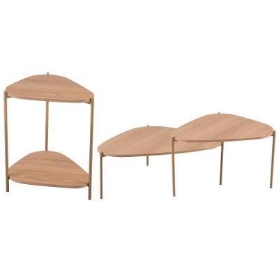 Kit 02 Mesas De Centro E 01 Mesa Lateral Pés Metálicos Adek A03 Hanover Dourado - Lyam Decor