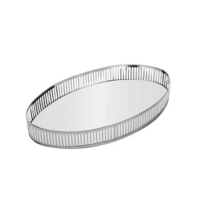 Bandeja Espelhada Oval Em Metal Berlin 26x13cm Lyor Prata