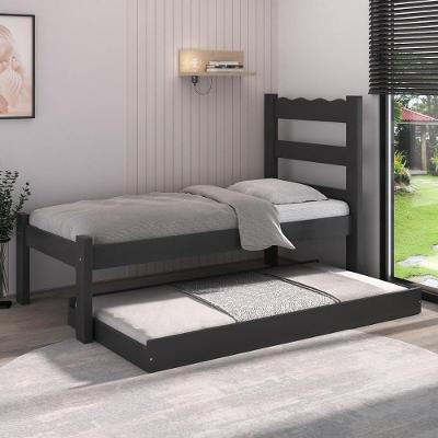 Bicama De Madeira Maciça Para Colchão 78/88x188cm Multimóveis Cr35257 Preto