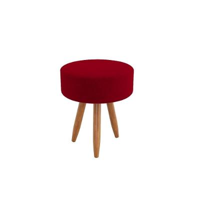 Puff Decorativo Redondo Sofisticado Sala De Estar Moderno Vermelho