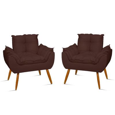 Kit 02 Poltronas Decorativas Opala Pés Palito - Sala Marrom