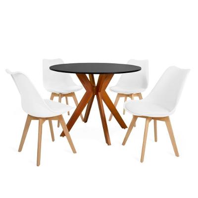 Conjunto Mesa De Jantar Redonda Marci 100cm Preta Com 4 Cadeiras Leda Branco