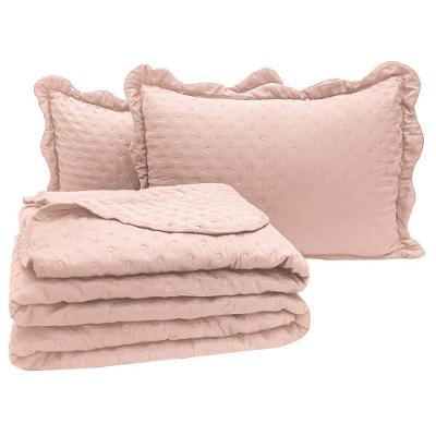 Kit Cobre Leito Colcha Casa Scarpa Perone King Dupla Face Toque De Pluma Micro Percal 300 Fios 3 Peças Rosê