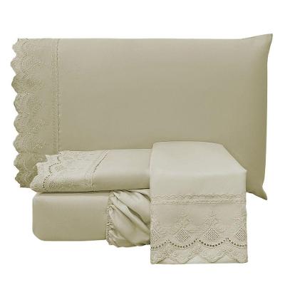 Jogo Cama Lençol Casa Scarpa Loren King Bordado Inglês Micro Percal 300 Fios 4 Peças Fendi