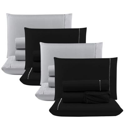 Kit Com 4 Jogos Cama Lençol Casal Padrão Micro Percal 400 Fios Ponto Palito 4 Peças Preto + Cinza